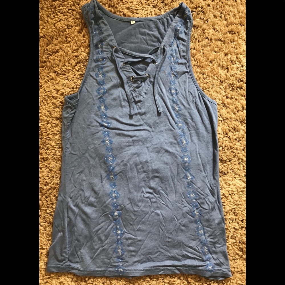 Blue Lace front Tank Top